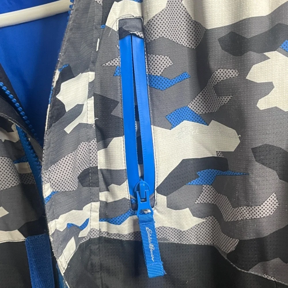 Eddie Bauer Kids Blue Gray Camo Hooded Jacket Medium 10-12